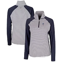 Women's Cutter & Buck Navy Milwaukee Brewers Americana Logo Forge Tonal Stripe Stretch Half-Zip Pullover Top