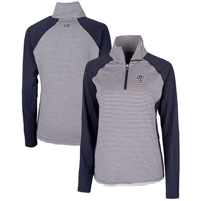 Women's Cutter & Buck Navy Milwaukee Brewers Americana Logo Forge Tonal Stripe Stretch Half-Zip Pullover Top
