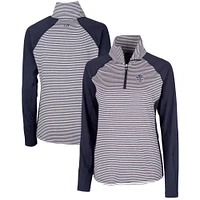 Women's Cutter & Buck Navy Milwaukee Brewers Americana Logo Forge Tonal Stripe Stretch Half-Zip Pullover Top