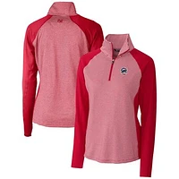 Women's Cutter & Buck Cardinal Chicago Cubs Americana Logo Forge Tonal Stripe Stretch Half-Zip Pullover Top