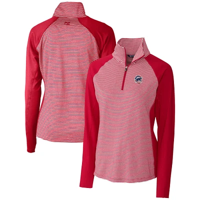 Women's Cutter & Buck Cardinal Chicago Cubs Americana Logo Forge Tonal Stripe Stretch Half-Zip Pullover Top