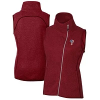 Women's Cutter & Buck Cardinal Philadelphia Phillies Americana Logo Mainsail Sweater-Knit Full-Zip Asymmetrical Vest