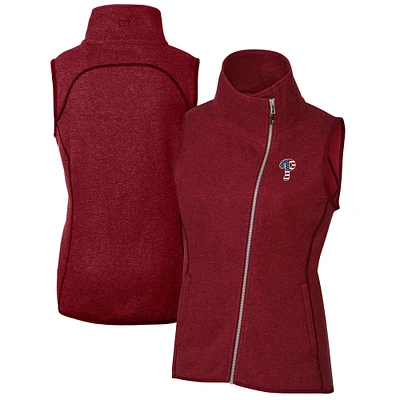 Women's Cutter & Buck Cardinal Philadelphia Phillies Americana Logo Mainsail Sweater-Knit Full-Zip Asymmetrical Vest