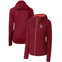 Women's Cutter & Buck Cardinal Boston Red Sox Americana Logo Mainsail Sweater-Knit Full-Zip Hoodie