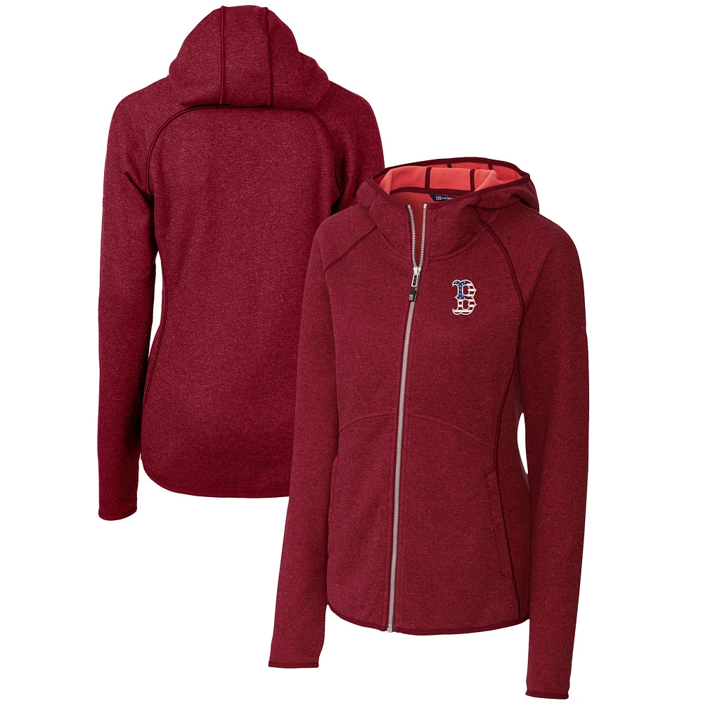 Women's Cutter & Buck Cardinal Boston Red Sox Americana Logo Mainsail Sweater-Knit Full-Zip Hoodie