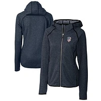 Women's Cutter & Buck Heather Navy San Francisco Giants Americana Logo Mainsail Sweater-Knit Full-Zip Hoodie