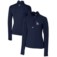 Women's Cutter & Buck Navy Los Angeles Dodgers Americana Logo DryTec Traverse Stretch Quarter-Zip Pullover Top