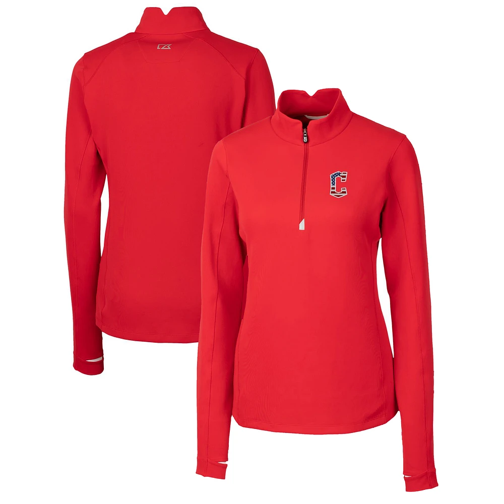 Women's Cutter & Buck Red Cleveland Guardians Americana Logo DryTec Traverse Stretch Quarter-Zip Pullover Top