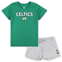 Women's Fanatics Kelly Green/Heather Gray Boston Celtics Plus T-Shirt & Shorts Combo Set