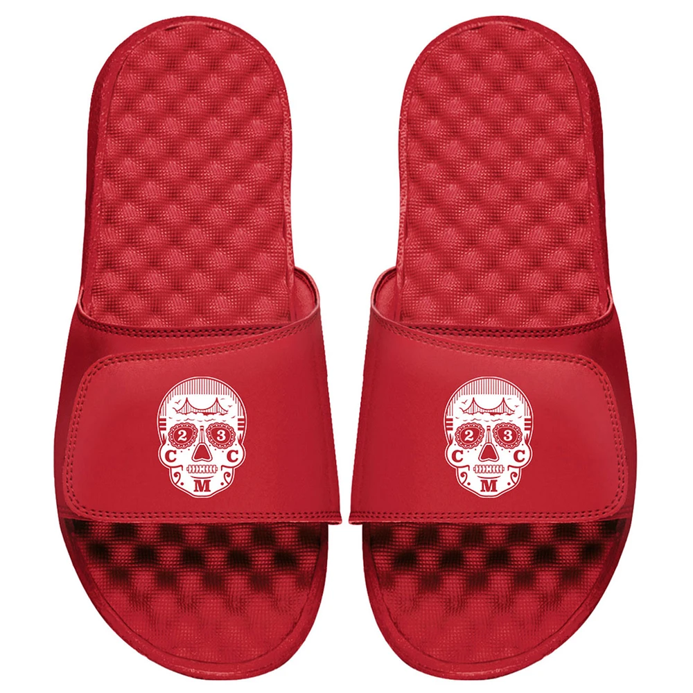 Men's ISlide x BreakingT Christian McCaffrey Red NFLPA Sugar Skull Slide Sandals