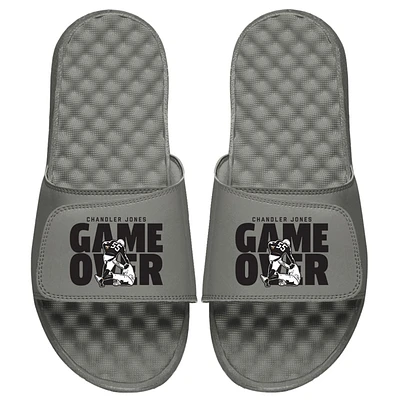 Men's ISlide x BreakingT Chandler Jones Gray NFLPA Game Over Slide Sandals