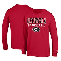 Men's Champion Red Georgia Bulldogs Stack Logo Baseball Long Sleeve T-Shirt