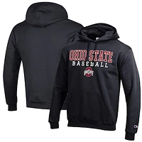 Men's Champion Black Ohio State Buckeyes Stack Logo Baseball Powerblend Pullover Hoodie