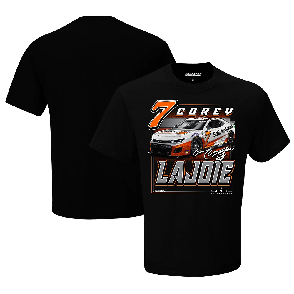 Men's Checkered Flag Black Corey LaJoie Schluter Systems Car T-Shirt