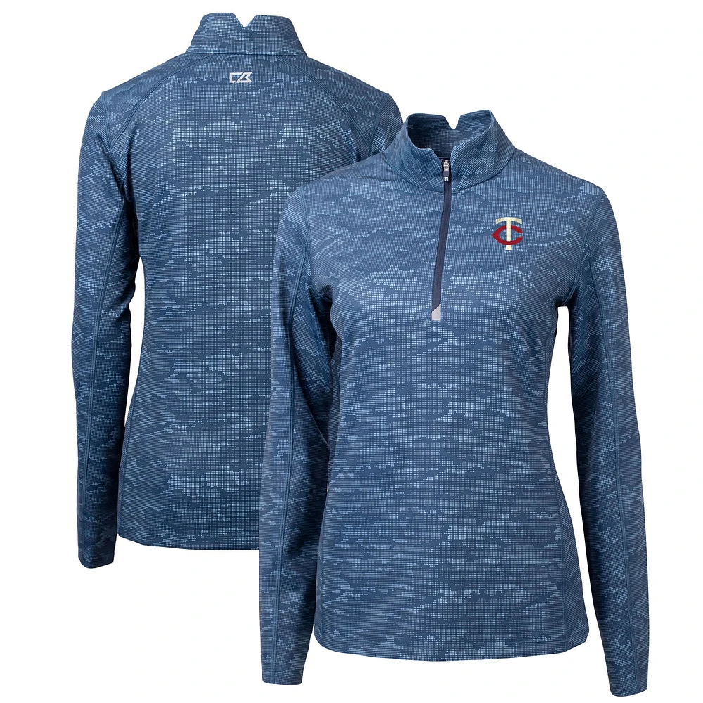 Women's Cutter & Buck Navy Minnesota Twins DryTec Traverse Camo Stretch Quarter-Zip Pullover Top