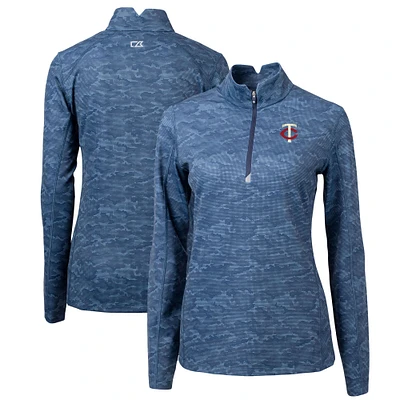 Women's Cutter & Buck Navy Minnesota Twins DryTec Traverse Camo Stretch Quarter-Zip Pullover Top