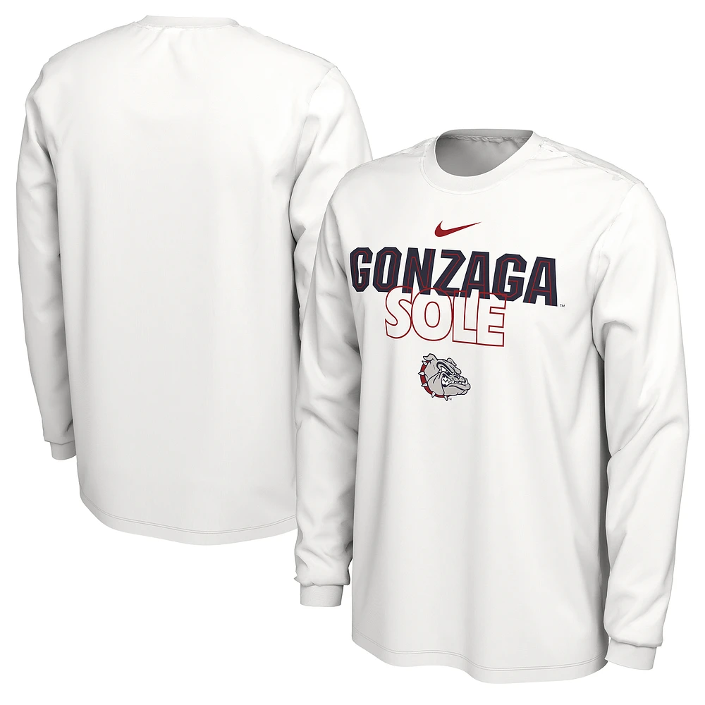 Nike White Gonzaga Bulldogs 2023 On Court Bench Long Sleeve T-Shirt