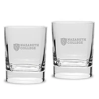 Nazareth College Golden Flyers 11.75oz. Two-Piece Luigi Bormioli Square Double Old Fashion Glasses Set