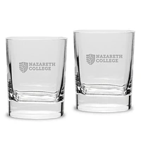 Nazareth College Golden Flyers 11.75oz. Two-Piece Luigi Bormioli Square Double Old Fashion Glasses Set