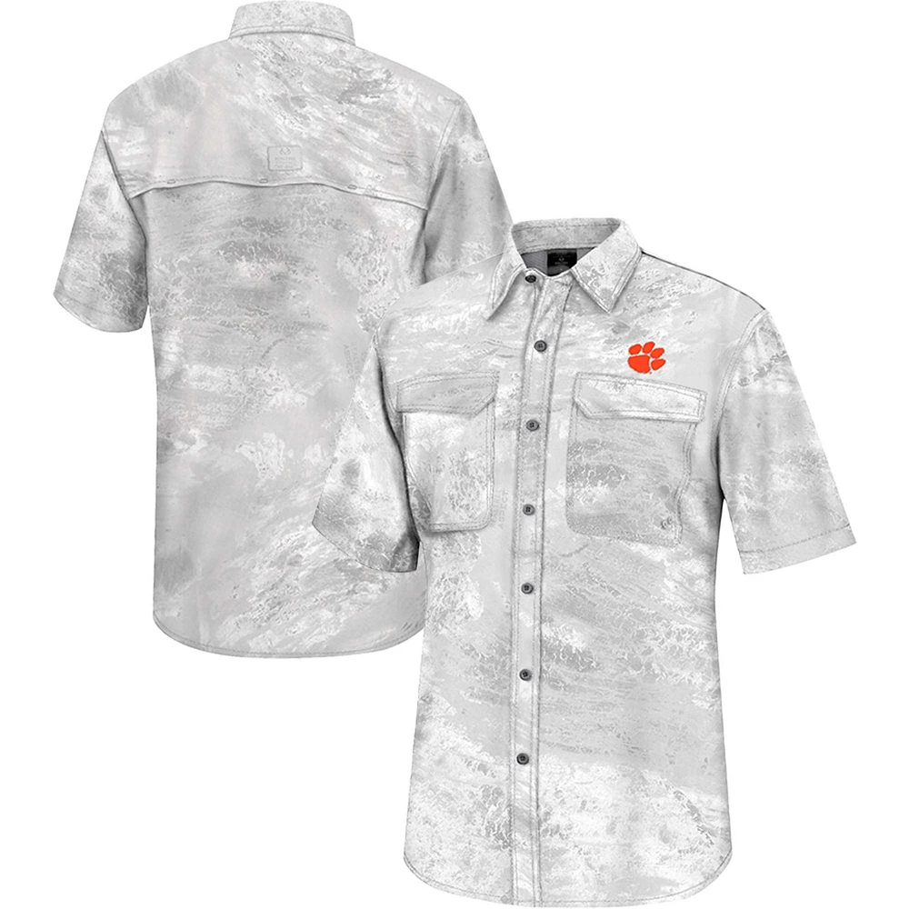 Men's Colosseum  White Clemson Tigers Realtree Aspect Charter Full-Button Fishing Shirt