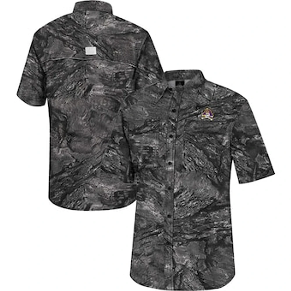 Men's Colosseum  Charcoal ECU Pirates Realtree Aspect Charter Full-Button Fishing Shirt