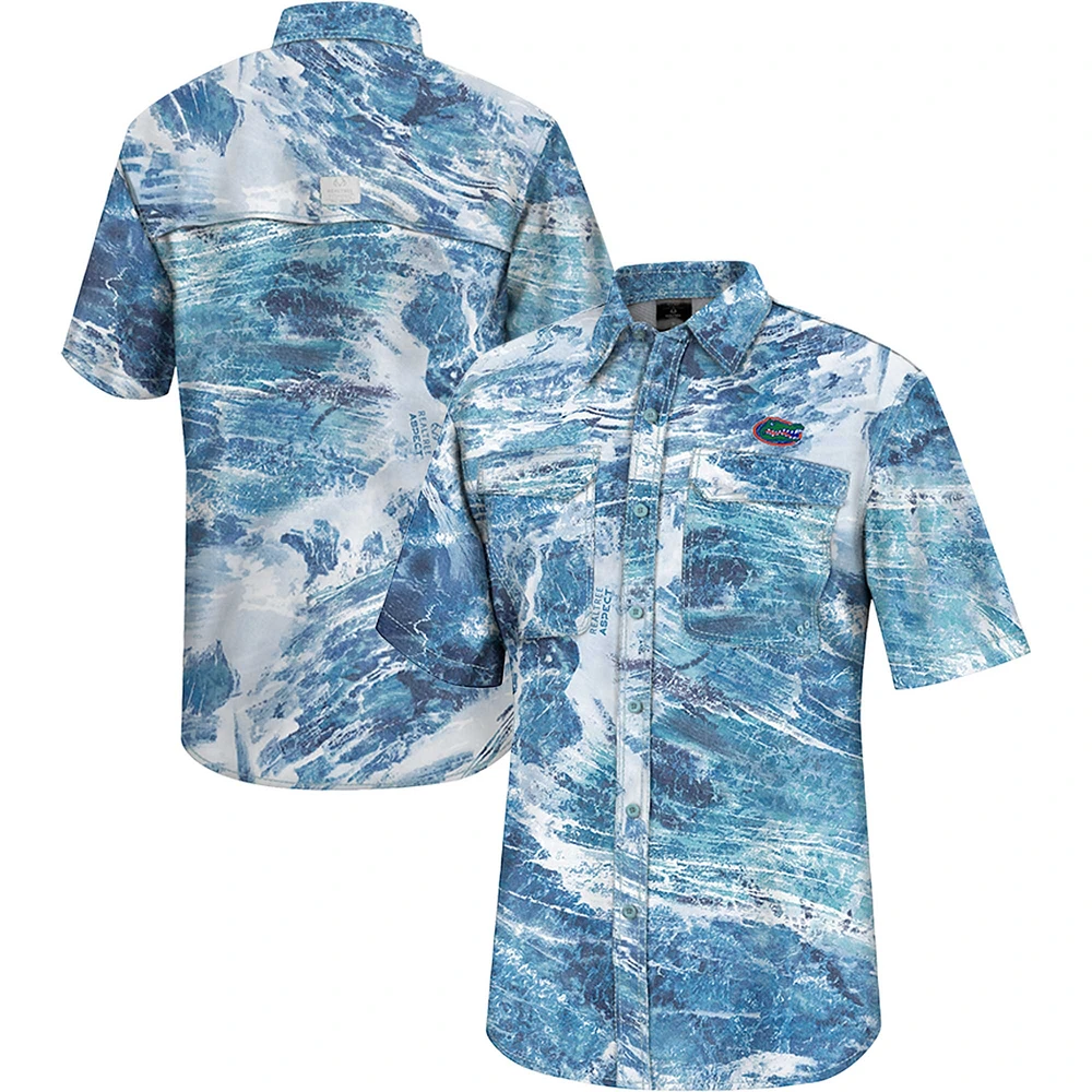 Men's Colosseum Blue Florida Gators Realtree Aspect Charter Full-Button Fishing Shirt