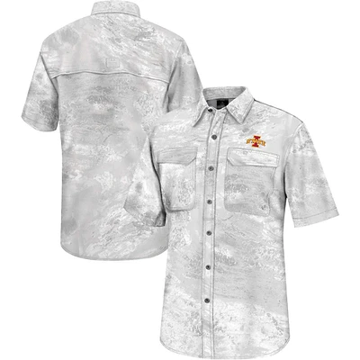 Men's Colosseum  White Iowa State Cyclones Realtree Aspect Charter Full-Button Fishing Shirt