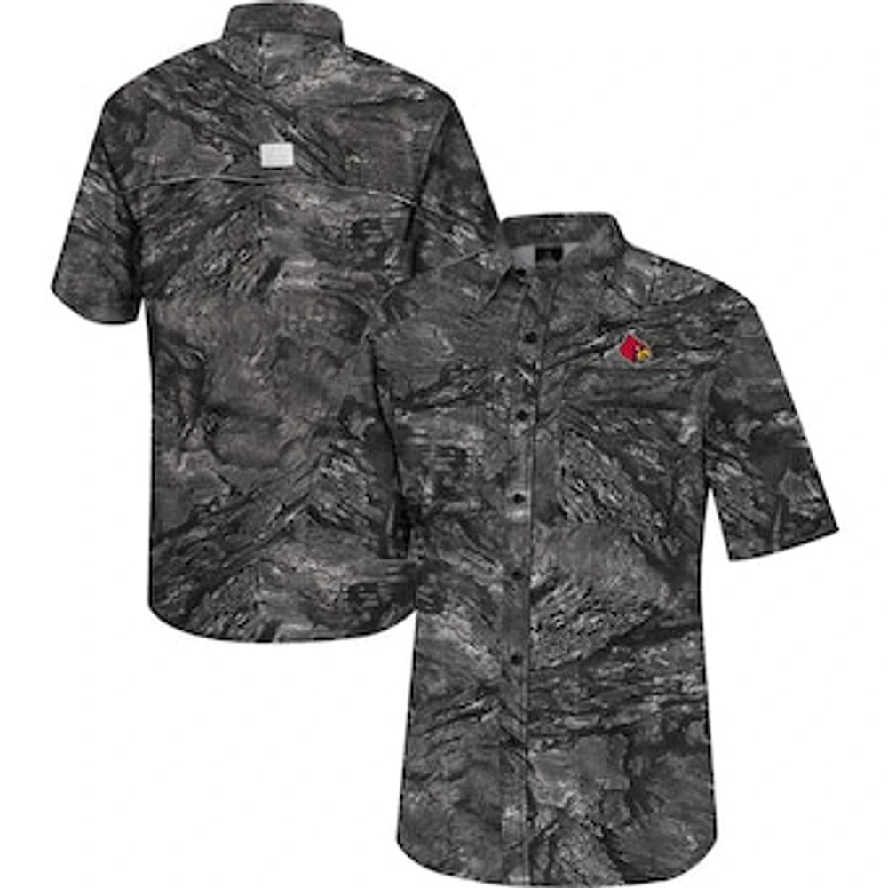 Men's Colosseum  Charcoal Louisville Cardinals Realtree Aspect Charter Full-Button Fishing Shirt