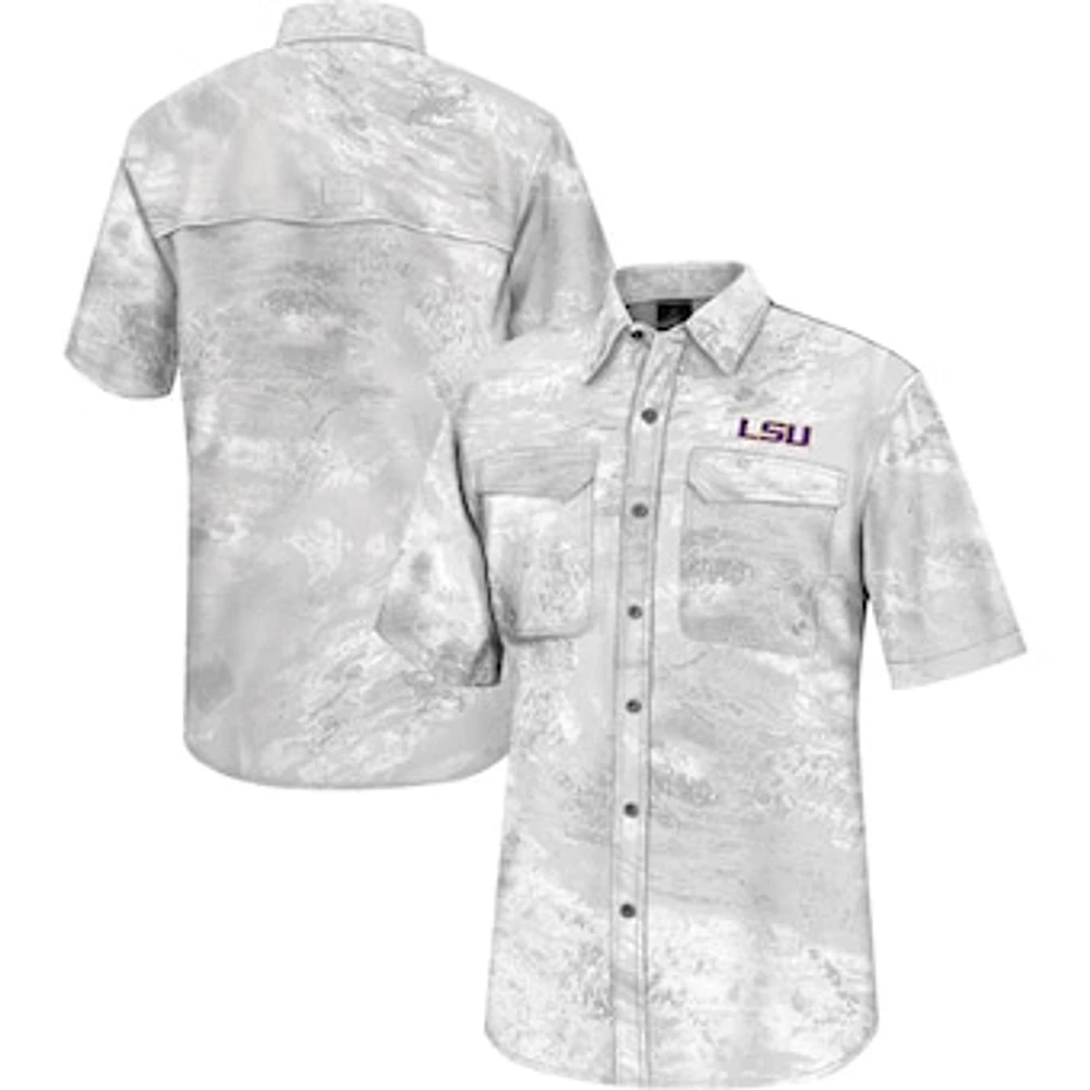 Men's Colosseum  White LSU Tigers Realtree Aspect Charter Full-Button Fishing Shirt