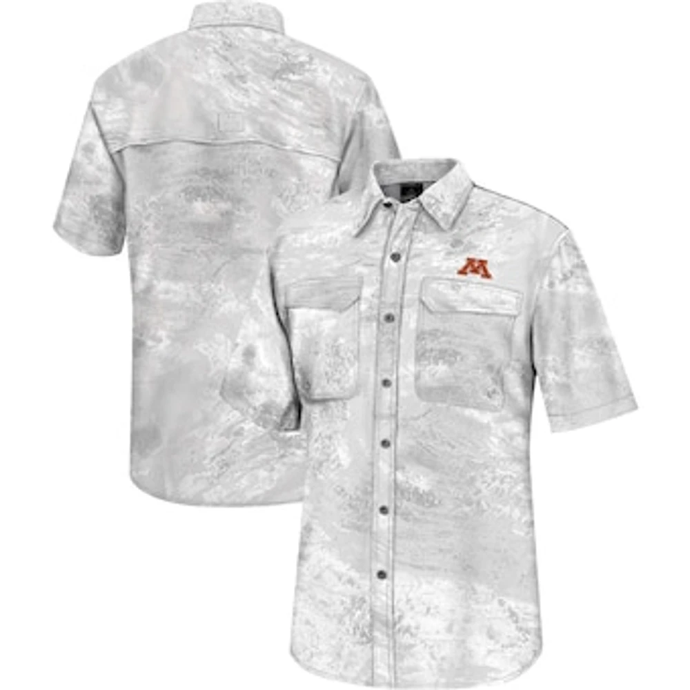 Men's Colosseum  White Minnesota Golden Gophers Realtree Aspect Charter Full-Button Fishing Shirt