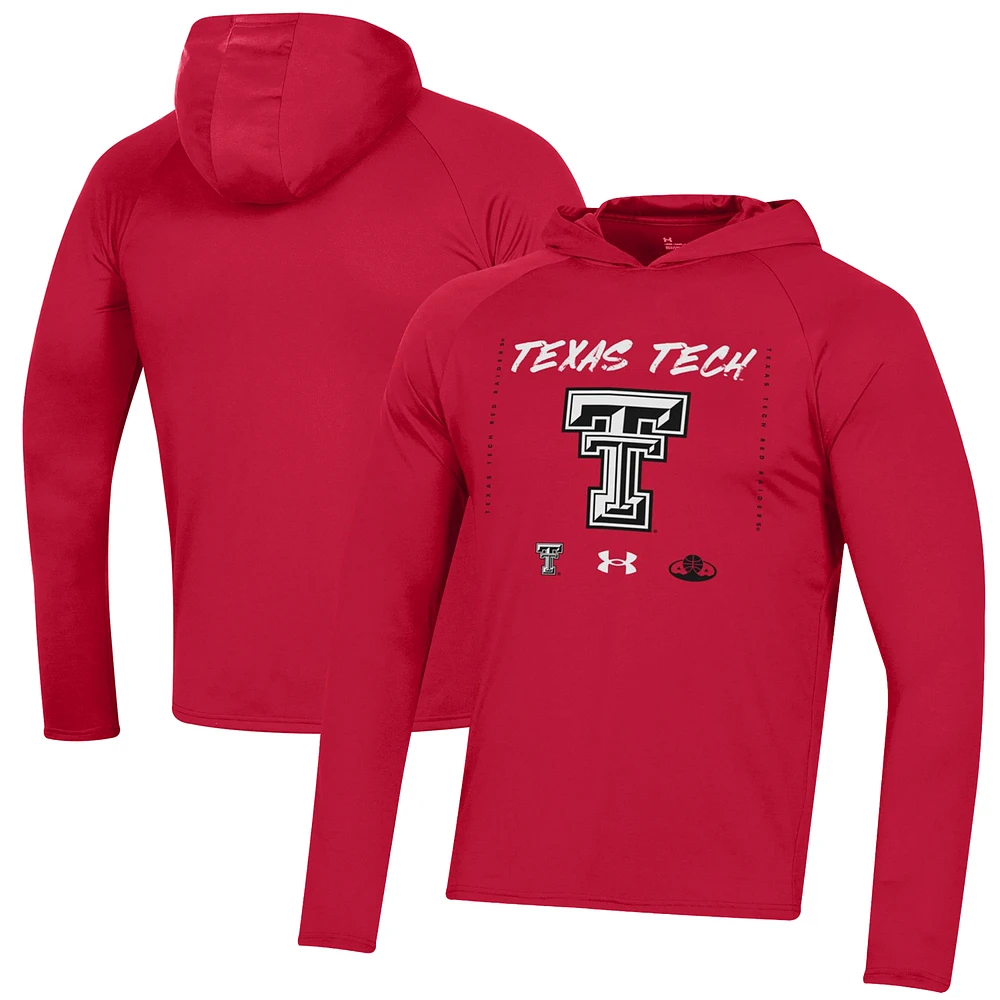 Under Armour  Red Texas Tech Raiders 2023 On Court Bench Shooting Long Sleeve Hoodie T-Shirt