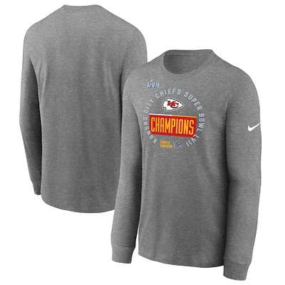 Men's Nike Heather Gray Kansas City Chiefs Super Bowl LVII Champions Locker Room Trophy Collection Long Sleeve T-Shirt