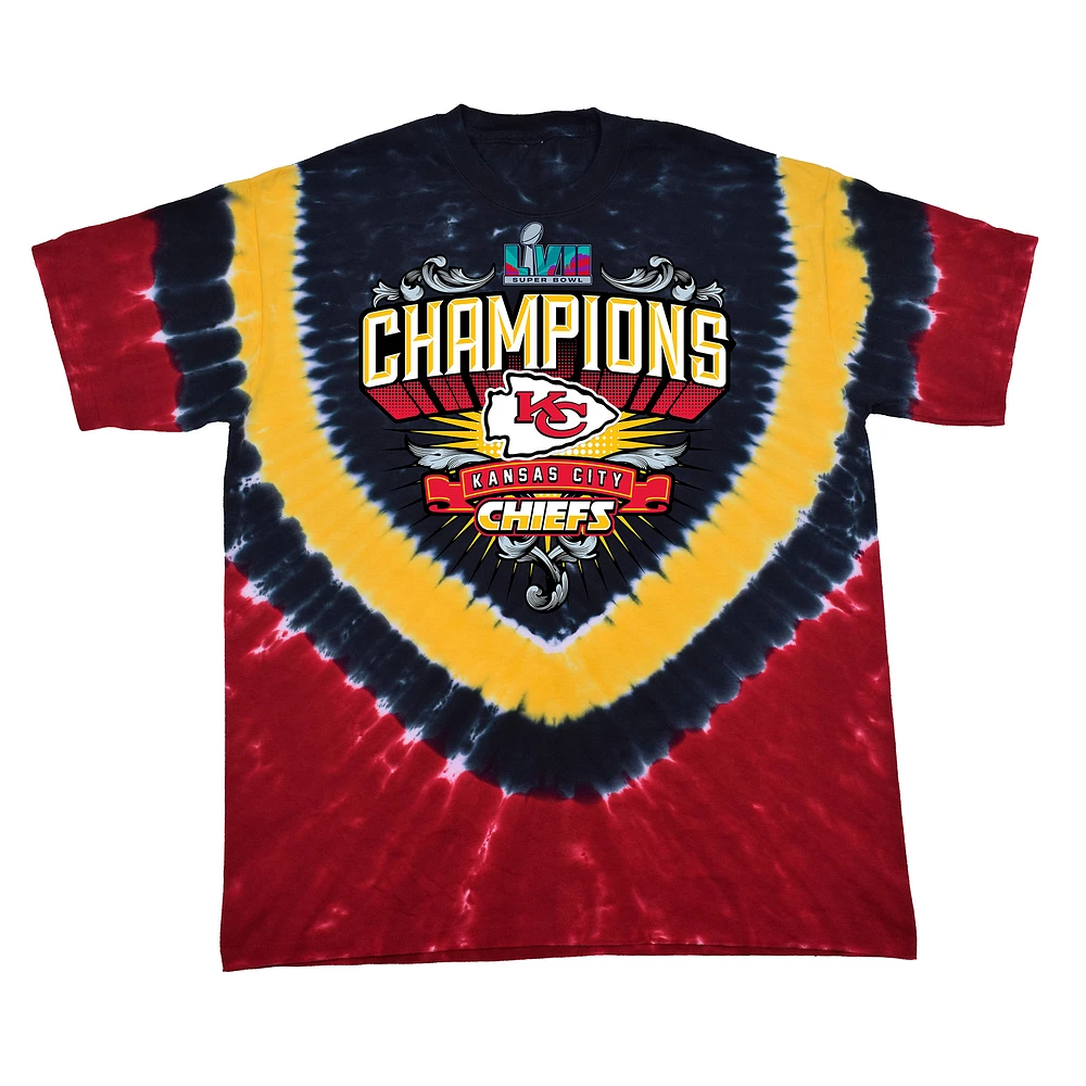 Men's Red Kansas City Chiefs Super Bowl LVII Champions Shield Tie-Dye T-Shirt