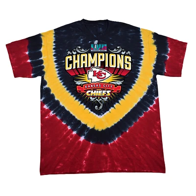 Men's Red Kansas City Chiefs Super Bowl LVII Champions Shield Tie-Dye T-Shirt