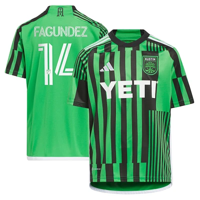 Youth adidas Diego Fagundez Green Austin FC 2023 Las Voces Kit Replica Jersey