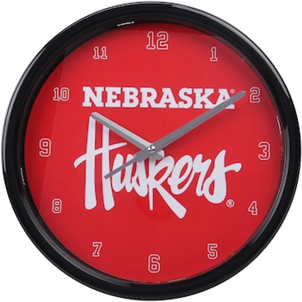 Nebraska Huskers Black Rim Basic Clock