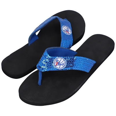 Women's For Bare Feet  Black/Royal Philadelphia 76ers Team Color Sequin Flip Flops