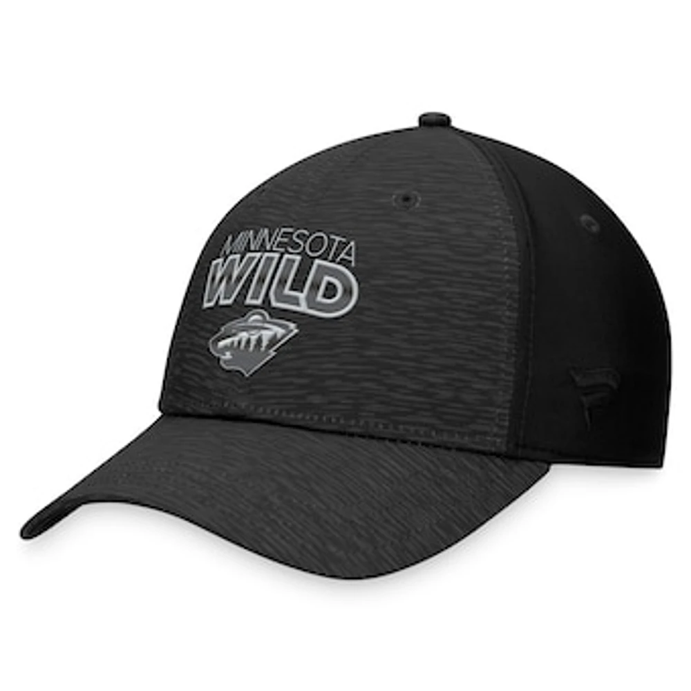 Men's Fanatics  Black Minnesota Wild Authentic Pro Road Stack Logo Flex Hat