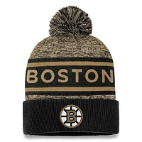 Men's Fanatics Black/Gold Boston Bruins Authentic Pro Cuffed Knit Hat with Pom