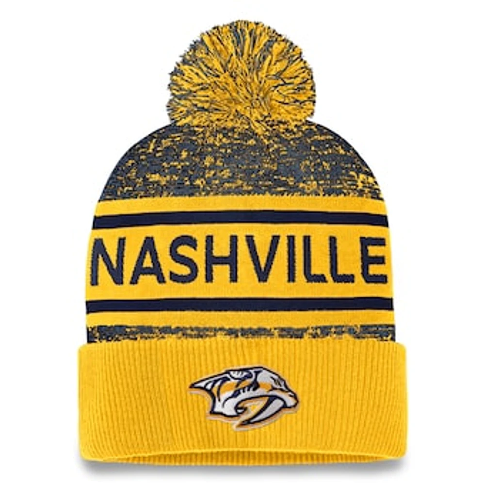 Men's Fanatics Gold/Navy Nashville Predators Authentic Pro Cuffed Knit Hat with Pom