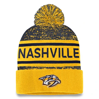 Men's Fanatics Gold/Navy Nashville Predators Authentic Pro Cuffed Knit Hat with Pom
