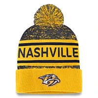 Men's Fanatics Gold/Navy Nashville Predators Authentic Pro Cuffed Knit Hat with Pom