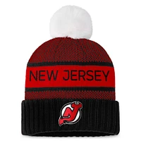 Women's Fanatics  Black/Red New Jersey Devils Authentic Pro Rink Cuffed Knit Hat with Pom