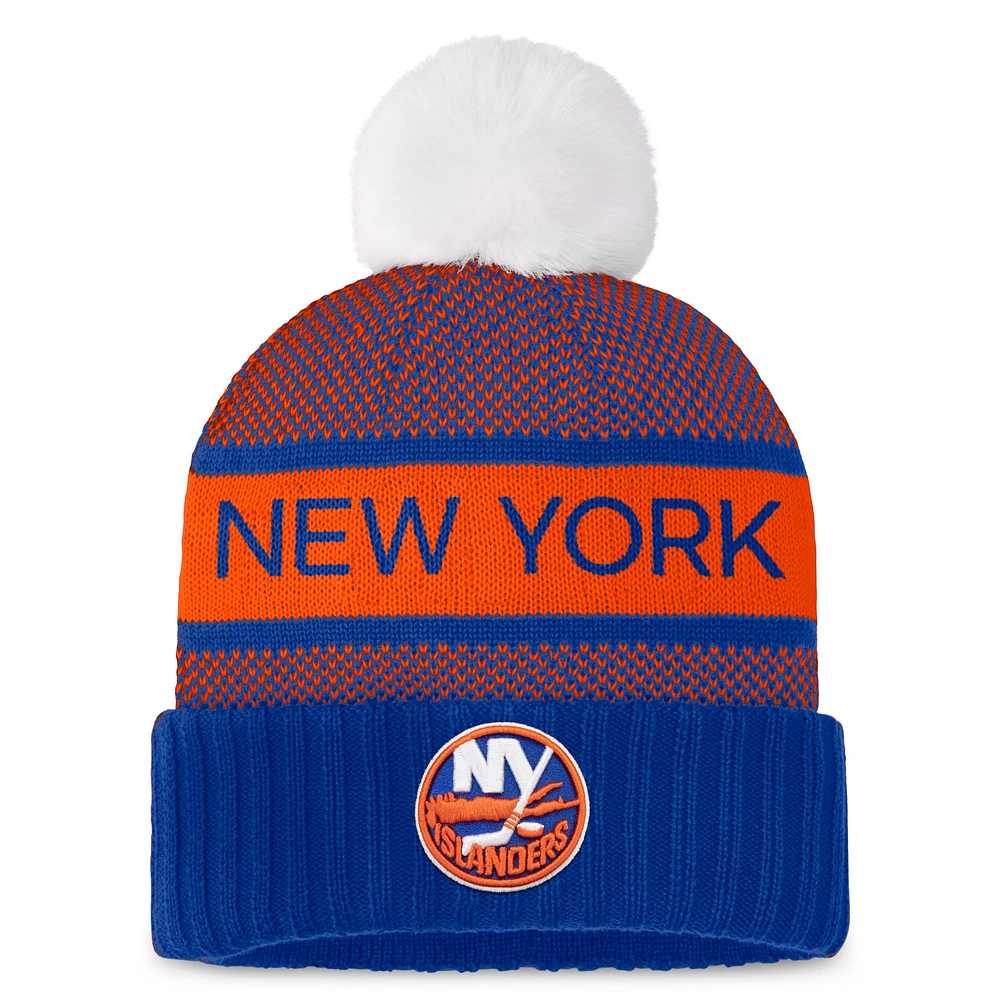 Women's Fanatics  Royal/Orange New York Islanders Authentic Pro Rink Cuffed Knit Hat with Pom