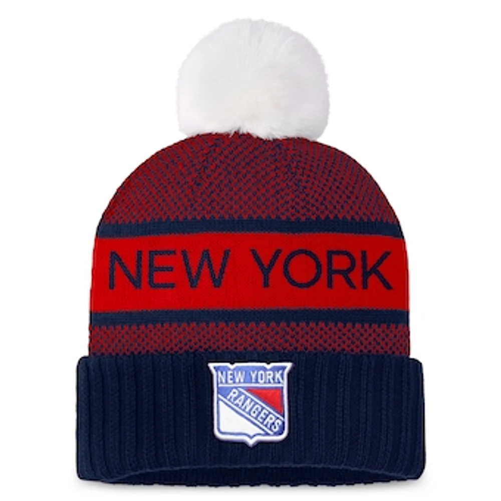 Women's Fanatics  Navy/Red New York Rangers Authentic Pro Rink Cuffed Knit Hat with Pom