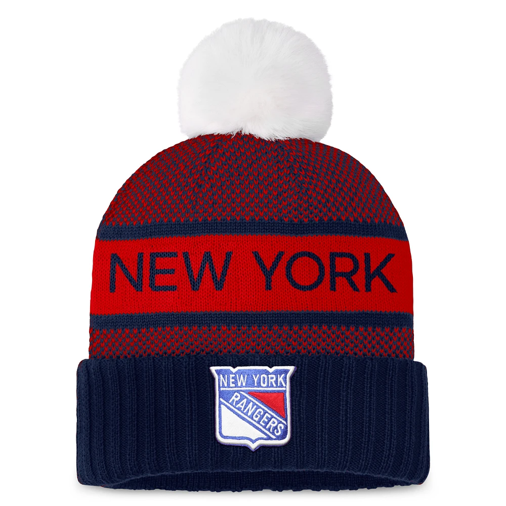 Women's Fanatics  Navy/Red New York Rangers Authentic Pro Rink Cuffed Knit Hat with Pom