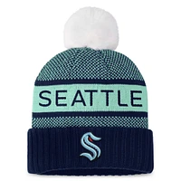 Women's Fanatics Deep Sea Blue/Light Blue Seattle Kraken Authentic Pro Rink Cuffed Knit Hat with Pom