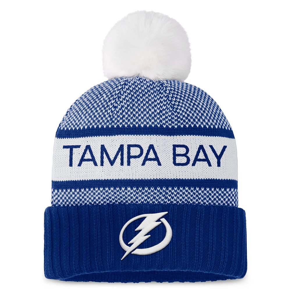 Women's Fanatics  Blue/White Tampa Bay Lightning Authentic Pro Rink Cuffed Knit Hat with Pom