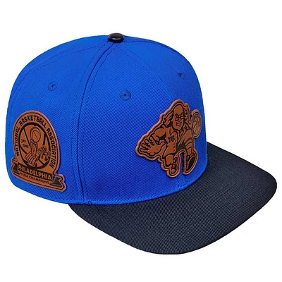 Men's Pro Standard Royal/ Philadelphia 76ers Heritage Leather Patch Snapback Hat