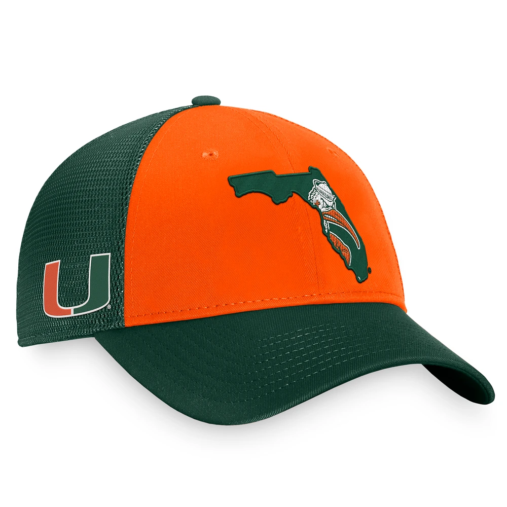 Men's Top of the World Green/Orange Miami Hurricanes Origins Trucker Adjustable Hat